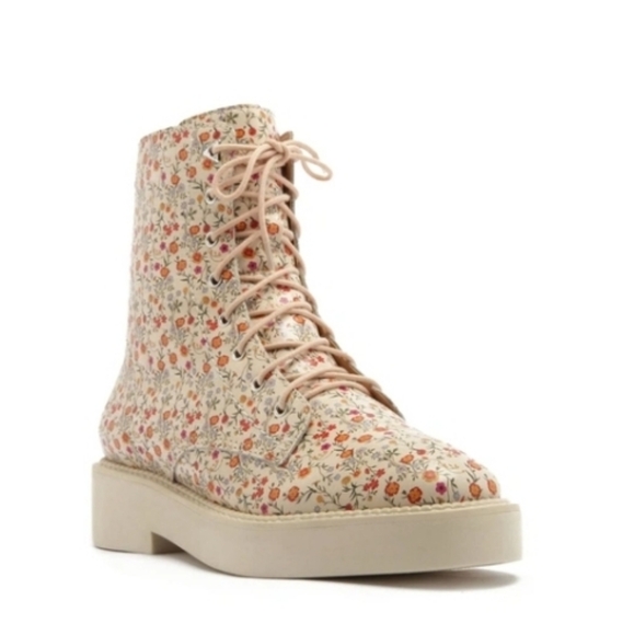 Schutz Womens Mckenzie Floral Print Leather Combat Boot Size 8 In Natural - Picture 1 of 13